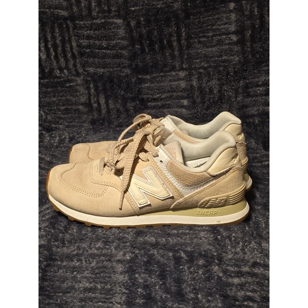 New Balance 574 Shoes Women's Size 6.5 Tannish Suede Mesh ENCAP WL574DL2 Laces